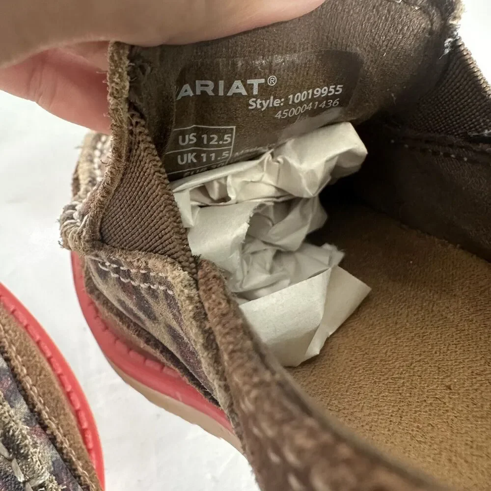 Girls‎ Kids Ariat Cruiser Pull On Brown Suede Leopard Aztec Shoes Size US 12.5
